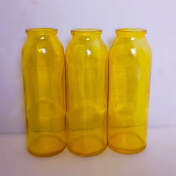 Ochre Yellow Rustic Triple Glass Jar Vase - Picture 1 of 7